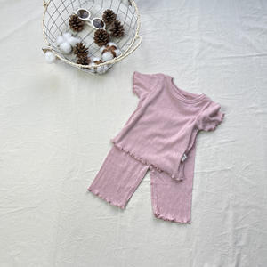 Conjunto de Ropa Informal de Verano <span class=keywords><strong>para</strong></span> Bebés, Niños y Niñas, Estilo Coreano, Color Sólido, Transpirable, con Volantes - Product Image 2