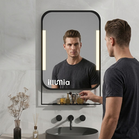 Miroir de salle de bain rectangulaire moderne à LED encadré Eterna avec interrupteur tactile mural, étagère de rangement inférieure, sans cuivre, anti-traces de doigts