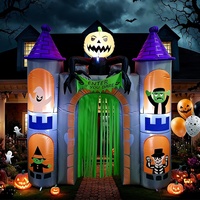 Château Gonflable d'Halloween 2,4 m en Polyester, Arche Fantôme, Citrouille, Lumière LED, Décoration Extérieure pour Cour