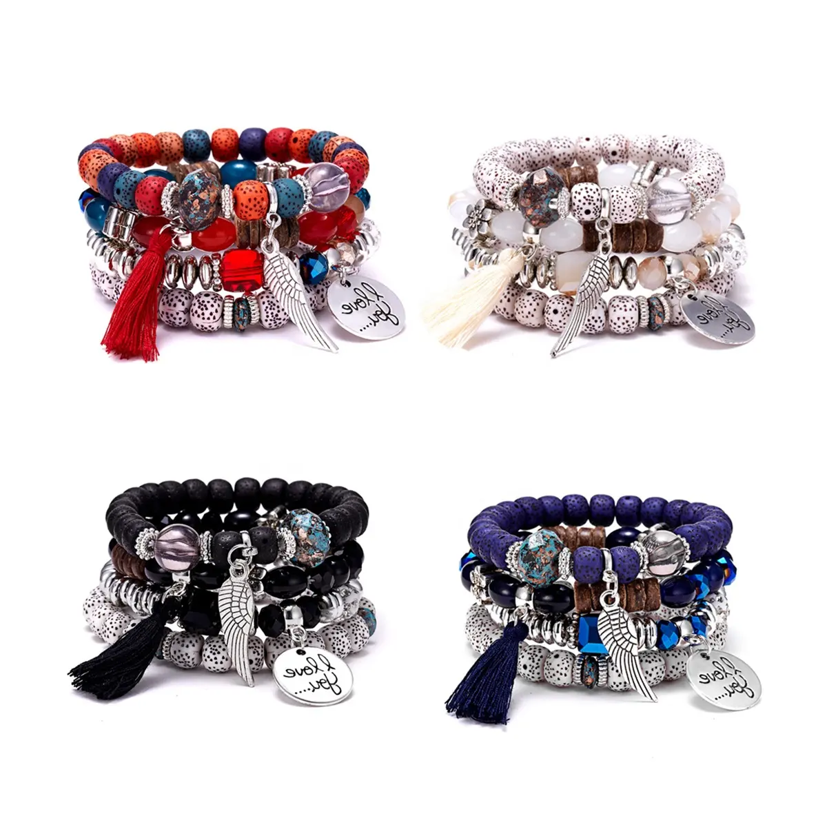 Bracelet de perles multicouche ethnique de bohème, ailes de gland, ensemble de bracelets de perles pour femmes, offre spéciale