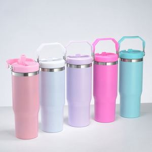 Bouteille d'eau isotherme en acier inoxydable 304 de 30 oz avec paille rabattable, finition mate, pour sublimation et impression par transfert thermique, idéale pour l'extérieur - Product Image 1