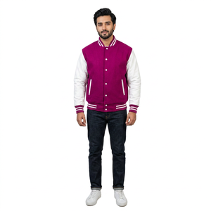 Custom Logo 100% Cotton Knitted Breathable Embroidery <b>Baseball</b> Letterman <b>Jackets</b> <b>Men</b> Vintage Blank Sleeve Varsity <b>Jacket</b> - Product Image 1