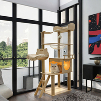 Arbre à chat moderne et classique de luxe en bois écologique, tour griffoir de 140 cm de haut, centre d'activités multi-niveaux pour animaux de compagnie, grand format en carton