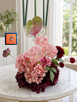 Bouquet de mariée de luxe en soie artificielle rouge bordeaux, arrangement d'hortensias pour allée, fleurs de mariage, fournitures de fête, centres de table