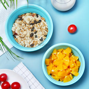 Zoeye Silicone Folding Lunch Box Round Blue Green <b>Pink</b> Retractable <b>Microwave</b> Safe Food Storage Container Travel Use - Product Image 3