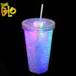 Hot sale led flashing party light plastic cups with lids and straws
