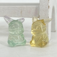 Collier pendentif Pikachu sculpté en cristal de fluorite arc-en-ciel, motif Pokémon, avec trou vertical, mini sculpture artisanale Pokémon