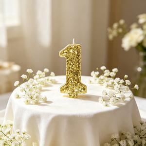 Party Love Made from durable paraffin wax Candles Number 1 Gold Glitter 6Cm Birthday Cake Decor - Product Image 5