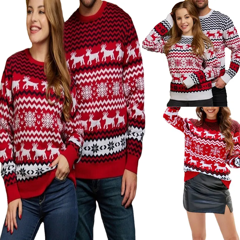 Penjualan laris sweater wanita kain rajut ramah kulit dan pelangsing hangat sweater wanita pasangan merah natal