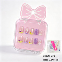 Lot de 10 faux ongles détachables et réutilisables en ABS pour filles, motifs mignons, prêts à poser, pour 9-15 ans