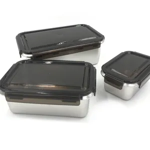 可堆叠不锈钢食品容器-4800毫升总容量3件套泡菜存储午餐盒，带密封盖