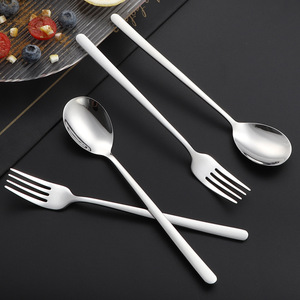Cuchara/tenedor coreano de mango largo de acero inoxidable 304, tenedor occidental para pasta, vajilla para estudiantes de cantina - Product Image 2