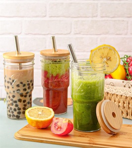Vaso de Vidrio Tipo Mason Jar de 24oz con Tapa de Bambú y Pajita <span class=keywords><strong>para</strong></span> Café, Restaurante, Auto y Hogar, Reutilizable <span class=keywords><strong>para</strong></span> Bebidas Frías y Smoothies - Product Image 4