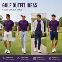 Polo de golf personnalisé OEM pour hommes, motif camouflage violet jacquard, tricot performant anti-humidité, pour tournoi, avec personnalisation de marque