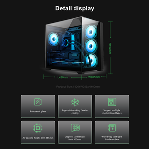 Boîtier ATX Mid Tower avec USB Type-C frontal, prend en charge les GPU de 400 mm de long, refroidisseur CPU de 165 mm, montage vertical, châssis <span class=keywords><strong>PC</strong></span> en verre trempé - Product Image 2