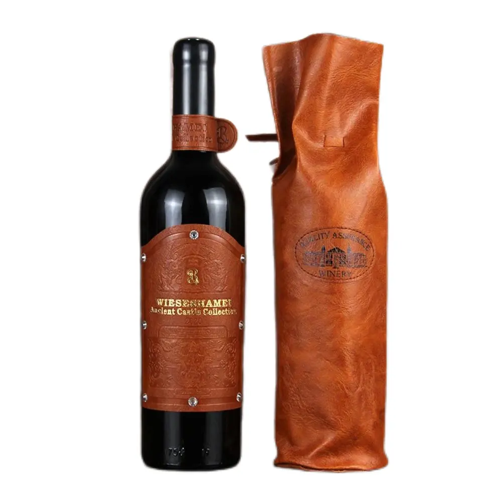कस्टम ब्राउन स्पॉट कलेक्टर संस्करण फोल्डेबल सिंगल पीयू पोर्टेबल रेड वाइन बैग चमड़े की पैकेजिंग