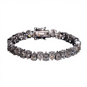 Pulsera de tenis estilo Hip Hop con moissanita VVS de corte pera engastada con garras, que pasa la prueba del diamante, chapada en rodio, certificada GRA, Plata 925 - Product Image 4