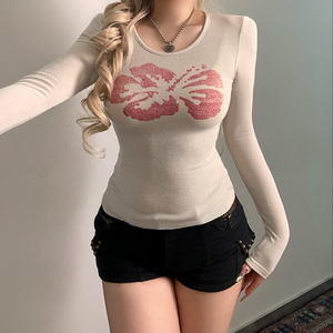 T-shirt imprimé femme à manches longues, style ajusté doux et épicé, haut de base chic et original pour le printemps et l'automne - Product Image 5