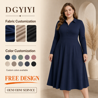 Robe midi évasée en viscose tricotée opaque 300 GSM, grande taille, col chemise, manches longues, pour l'été et les vacances, personnalisable avec logo OEM