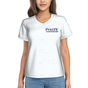 Camiseta de manga corta con cuello en V para mujer de alta calidad con imagen personalizada, algodón transpirable, entallada, tallas ajustadas, camiseta informal de gran tamaño, camiseta técnica lisa, de talla grande - Product Image 6