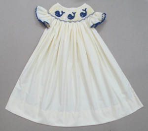 Vestido de Niña con Bordado a Mano, Color Crema Amarillo, con Bordado de Ballena Azul, Mangas con Volantes y Ribete de Picot, Ropa de Playa para Niñas Pequeñas, Verano, Vacaciones - Product Image 4