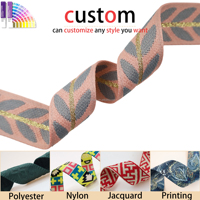 Cinta Jacquard de Hoja Dorada de Alta Calidad, 2.5cm de Ancho, Poliéster Duradero para Cinturones, Proyectos DIY y Accesorios para Bolsos