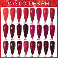 HONEY GIRL DIY LED Saint-Valentin Sans HEMA 24 Couleurs Base Rouge & Top Coat Brillant Personnalisable Logo Kit de Vernis Gel pour Ongles en Bouteille