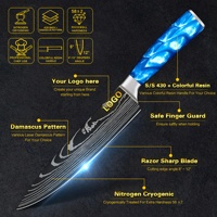 Livraison gratuite SkyCook Ensemble de couteaux en acier Damas de 8 pouces Couteau de cuisine japonais Chef avec manche en résine bleu saphir