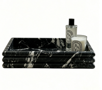 Plateau de vanité en marbre naturel de luxe, pierre polie à la main pour la décoration de parfums, bougies, bijoux, salle de bain, chambre à coucher