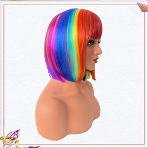 Nouvelle Perruque Complète en Fibre Haute Température, Style <span class=keywords><strong>Anime</strong></span> Euro-Américain Tendance Halloween, avec Frange Bob Arc-en-ciel, pour Cosplay et Transformation de <span class=keywords><strong>Coiffure</strong></span> - Product Image 4
