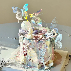 Iridescent Butterfly Cake Toppers Plastic Reusable For Birthday Valentine's Day Mother's Day Qixi Festival Women's Day - Product Image 1