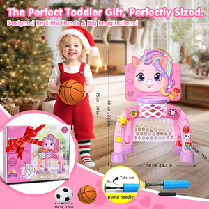 Panier de basket et but de football pour tout-petits, jouet pour fille, cadeau de 1er anniversaire, jouet sportif pour bébé avec lumière, son et musique - Product Image 6