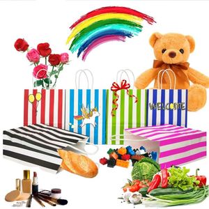 ถุงของขวัญลายทางสีแดงและสีขาว ถุงลายทางแบบพกพาพร้อมหูหิ้วแข็งแรง น้ำหนักเบา ทนทาน ถุงใส่ของชำร่วยสำหรับงานปาร์ตี้อเนกประสงค์ - Product Image 6