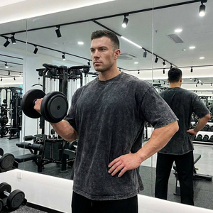 T-shirts oversize pour hommes 100% coton, délavés à l'acide, noirs, personnalisables, 220 g/m², unis, grandes tailles - Product Image 1