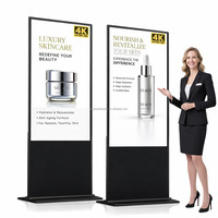 Pantalla vertical interactiva con pantalla táctil capacitiva de 55 pulgadas, póster digital publicitario con sistema dual tipo kiosco para hoteles y comercios.