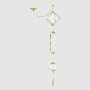 Lámpara Colgante Moderna de Diseño Interior <span class=keywords><strong>Fiorello</strong></span> con Pantalla de Vidrio Acanalado Transparente, Lámpara de Techo de Latón Antiguo para Villa - Product Image 1