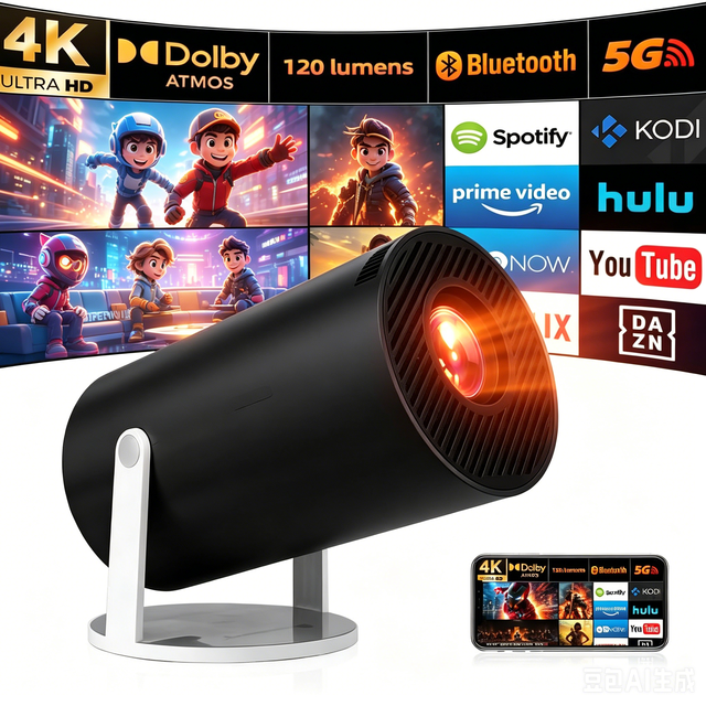 HT88 Mini Stand 2K Projector Built-in Speakers Wireless WiFi Portable LCD Android 11 Home Theater System 8GB ROM 1GB RAM 120