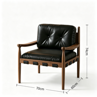 Fauteuil individuel Tenghang en bois massif de style mi-siècle, fauteuil lounge design en cuir huilé pour salon et bureau