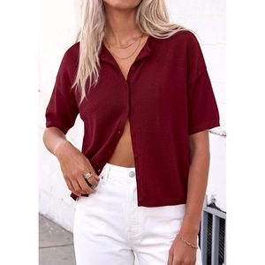 Cardigan en tricot à manches courtes pour femme, pull boutonné décontracté et respirant pour le printemps - Product Image 6