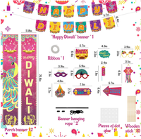 Bannière, drapeau, guirlande, enseignes de porche, ornement hindou, accessoires photo et décorations pour fête de Diwali, maison, chambre, cheminée, mur, porte et stand photo