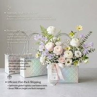 Sac en papier matelassé irisé de qualité supérieure pour bouquet de fleurs, sac fourre-tout pliable holographique pour fleuriste, sac cadeau en gros pour fleurs