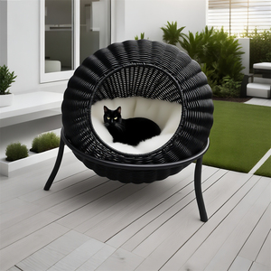 Kunden spezifisches Muschel-Muschel-Rattan-Haustier bett | Erhöhter Metallst änder, Plüsch kissen | Indoor Outdoor <span class=keywords><strong>Cat</strong></span>/Dog Lounge - Product Image 3