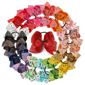 5 "trẻ em của phim hoạt hình in đầy màu sắc Ribbon tóc Bow với đàn hồi vòng lặp Cô Gái Tóc bobbles ponytail tóc ban nhạc scrunchies - Product Image 1