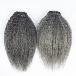 Hot Selling 40% Grey Human Hair Extension Brazilian 100% Cuticle Aligned Gray Hair Clip In Extension