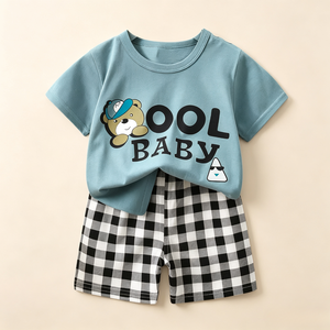 Set Casual da Bambino con Maglietta a Maniche Corte e Pantaloncini, Stampa Grafica di Animali Cartoon, Tessuto Traspirante <span class=keywords><strong>per</strong></span> Scuola e Gioco - Product Image 2