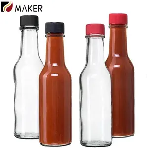 Empty 3oz 5oz 8oz 150ml 250ml Clear Small Woozy Chili Salad Packaging Mini 5 Oz Hot Sauce Glass Bottle With Black Cap For Sauce