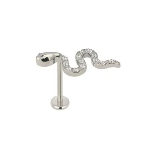 Calendo Hot Sale Implant Grade G23 Titanium Labret Snake Internally Threaded End Earring Stud Titanium Piercing Jewelry