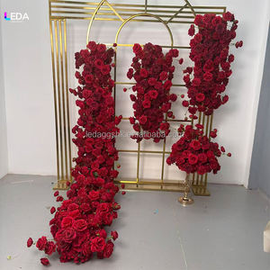 LEDA Artificial Red Table Centerpiece <b>Silk</b> <b>Flower</b> Row Arrangement Wedding Decor Aisle Runner Aisle <b>Flowers</b> Runner For Wedding - Product Image 6