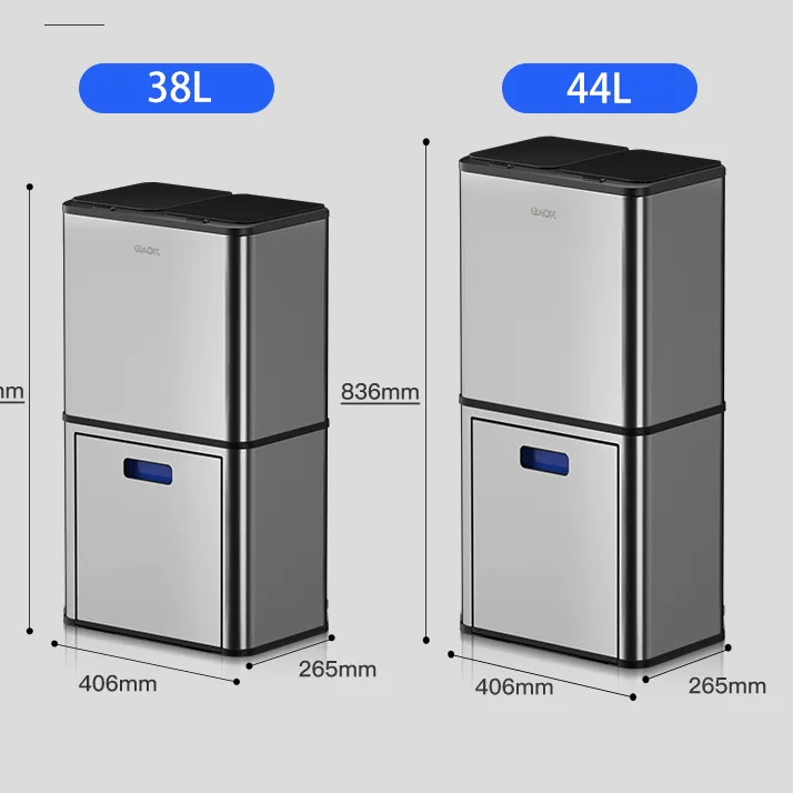 Hộ gia đình rác tái chế Bin 2 khoang thép không gỉ Thùng rác có thể in tùy chỉnh ngón tay chấp nhận