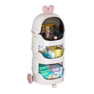 Étagère de rangement multifonctionnelle <span class=keywords><strong>à</strong></span> <span class=keywords><strong>3</strong></span> niveaux, chariot roulant en plastique empilable, organisateur de rangement pour jouets d'enfants avec <span class=keywords><strong>roulettes</strong></span> - Product Image 3